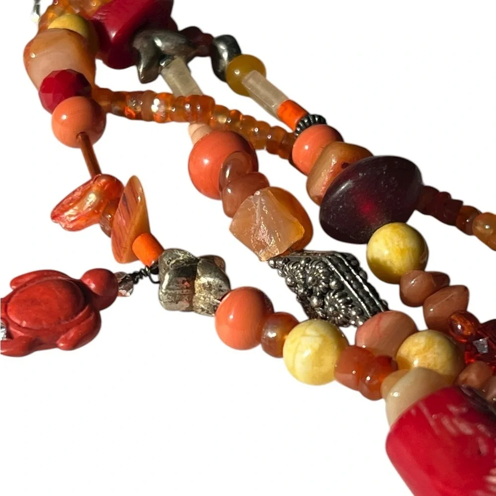 Vibrant Orange Red Yellow Beaded Multi-strand Bracelet